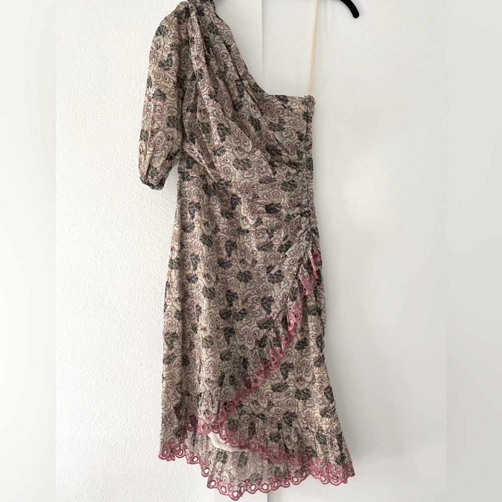 Isabel Marant Etoile cotton one shoulder floral dress with embroidery trim